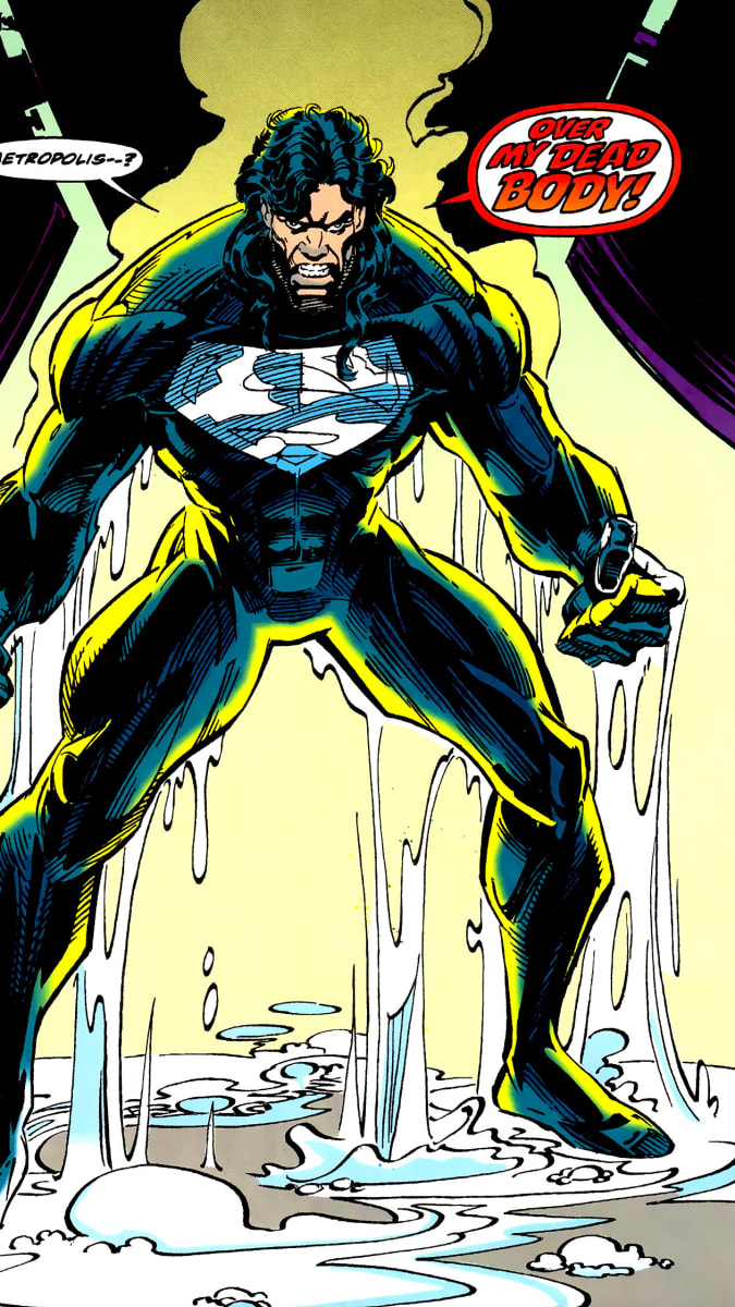 Komiksový Superman v černém obleku