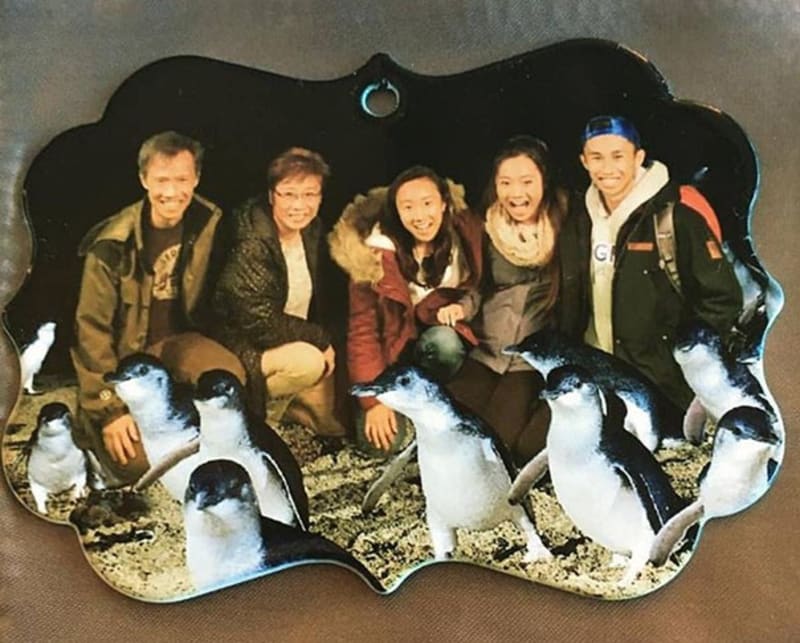 Objednal rodinnou památeční plaketu. Dorazila fotka neznámé asijské rodiny s tučňáky z Photoshopu. Ani se nezlobil.