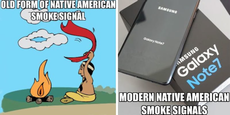 "Tradiční způsob kouřových signálů - Moderní způsob kouřových signálů."