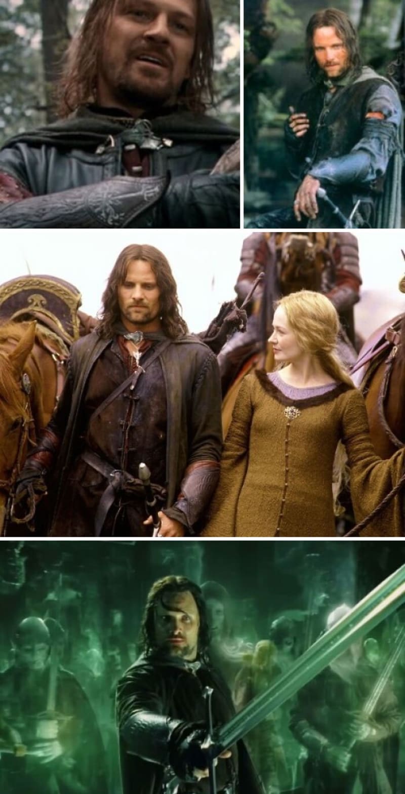 Pán prstenů - po Boromirově smrti si Aragorn nasadí jeho chrániče předloktí a nosí ho na jeho počest po celý zbytek trilogie