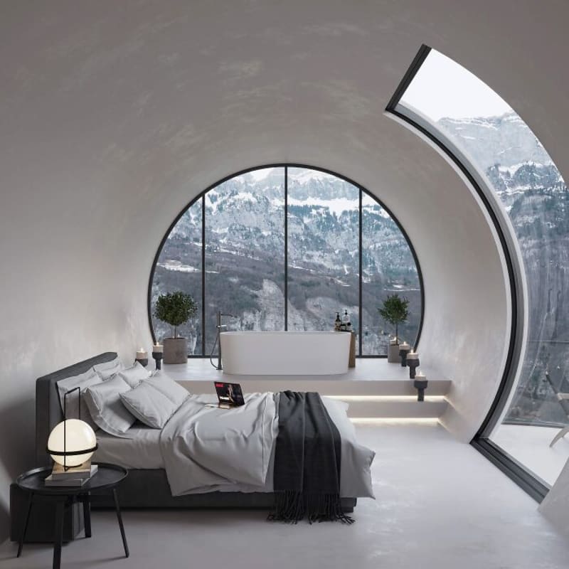 Minimalistický hotelový pokoj v tureckých horách