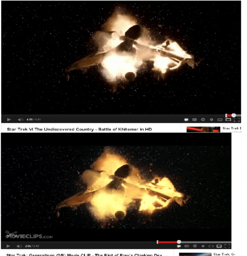Záběry z filmu Star Trek VI: Neobjevená země (nahoře) / Star Trek VII: Generace (dole)