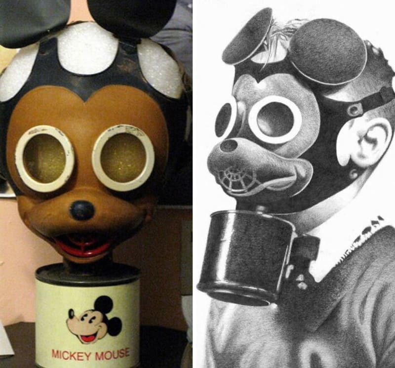 Druhá světová válka přinesla taky dětské masky, ve kterých dýcháte Mickey Mouse