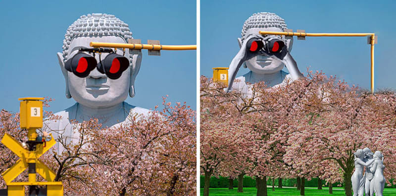 Socha Buddhy u křižovatky
