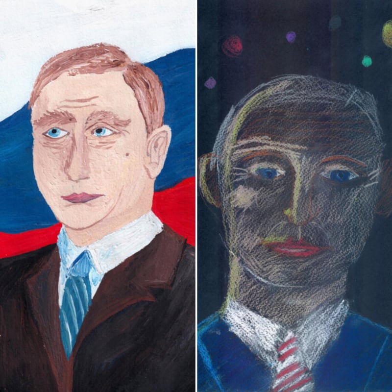 Obrázky ruských dětí malujících svého vůdce Putina 7