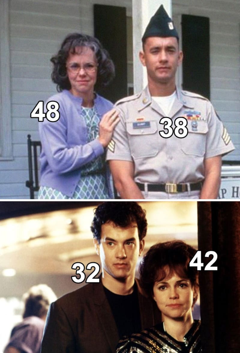 Sally Field hrála matku Toma Hankse ve filmu Forrest Gump, přitom je jen o deset let starší a ve filmu Pointa hrála jeho lásku