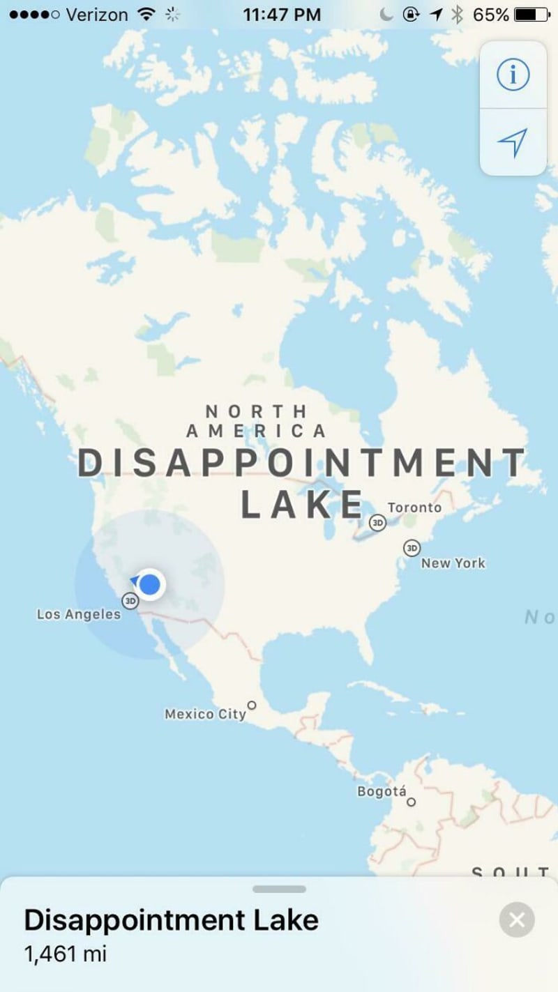 Když rychle odzoomuješ v mapě a celá Amerika je rázem Jezero Zklamání