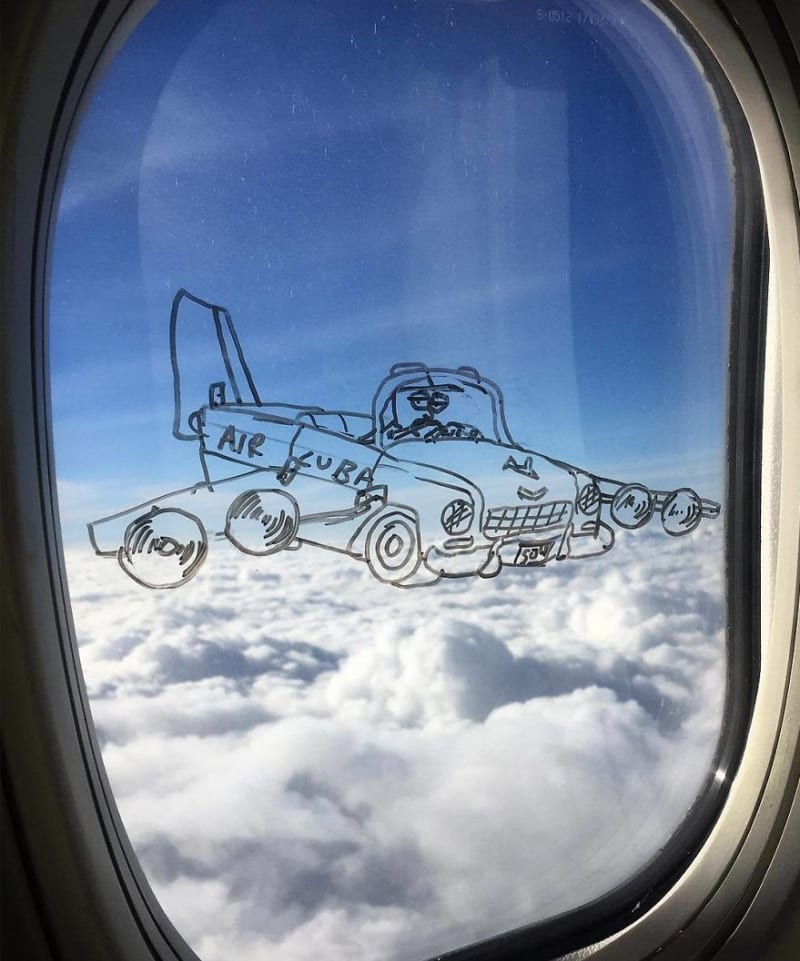 Vtipné kresby na okénku letadla 7