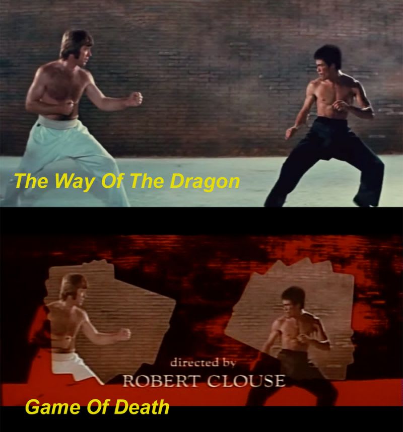 Záběry z filmu Cesta draka (nahoře) / Hra smrti (dole)