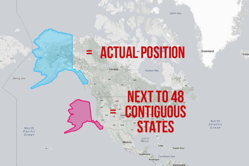 Když Aljašku přesunete vedle své mateřské země, odhalí se, že není zase tak ohromná.