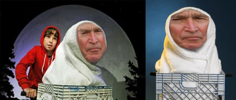 Prezident Bush bojuje s pláštěnkou - photoshopová bitva 8