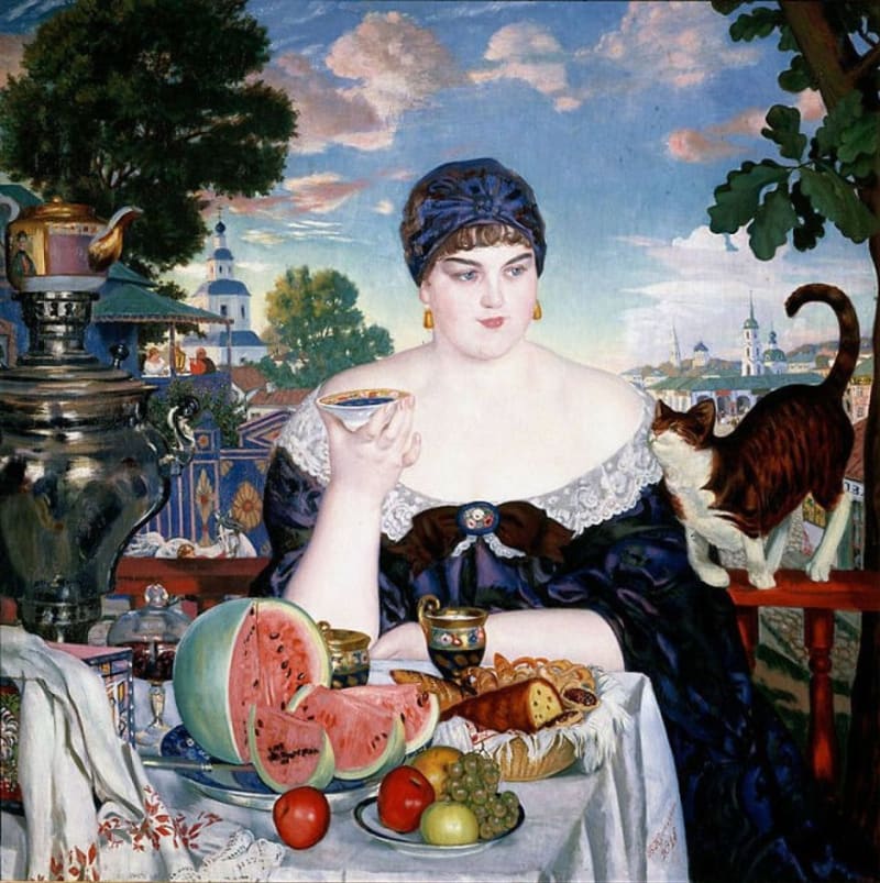 Obchodníkova žena na čaji (Boris Michajlovič Kustodijev)