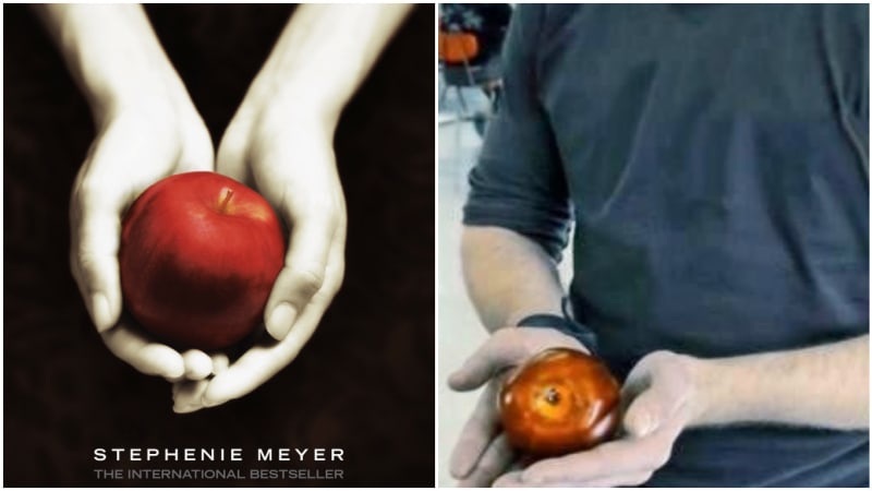 Scéna s jablkem je odkazem na knižní obal
