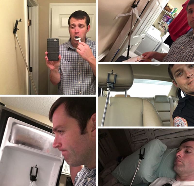 Jeho žena mu řekla, aby se celý den fotil se svou selfie tyčí.