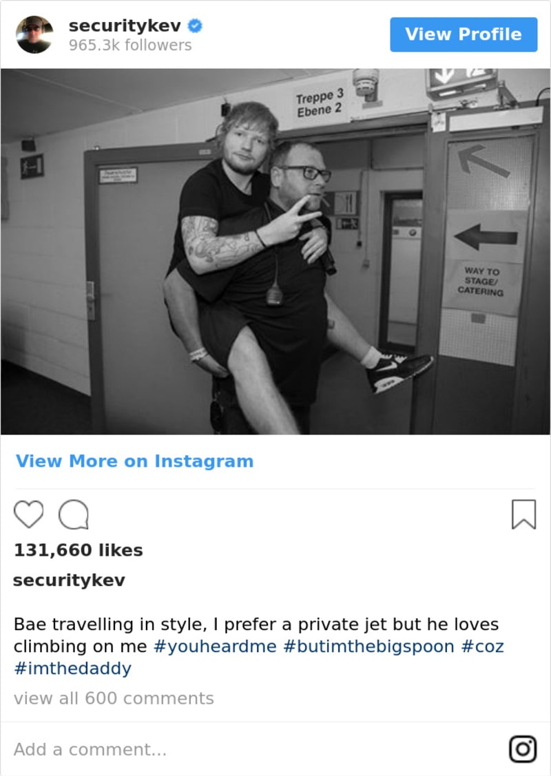 Sekuriťák Eda Sheerana má skvělý Instagram 4