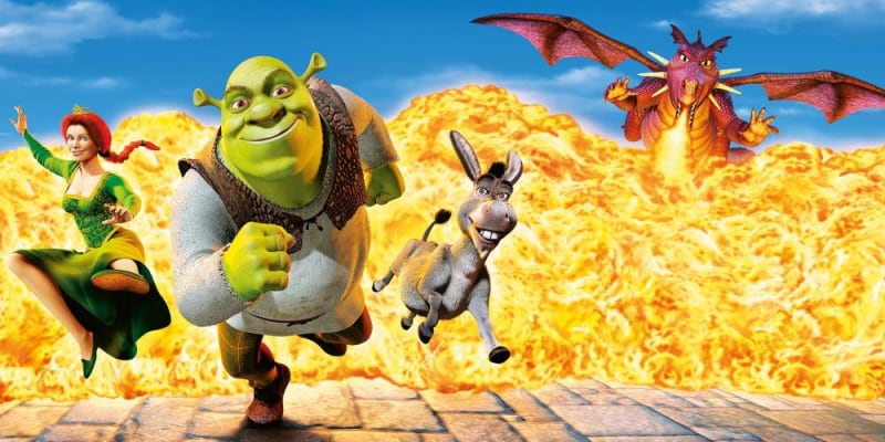 4) Shrek (2001) – Nahláškovaná komedie s depresivním zlobrem a jeho ukecaným oslím kámošem