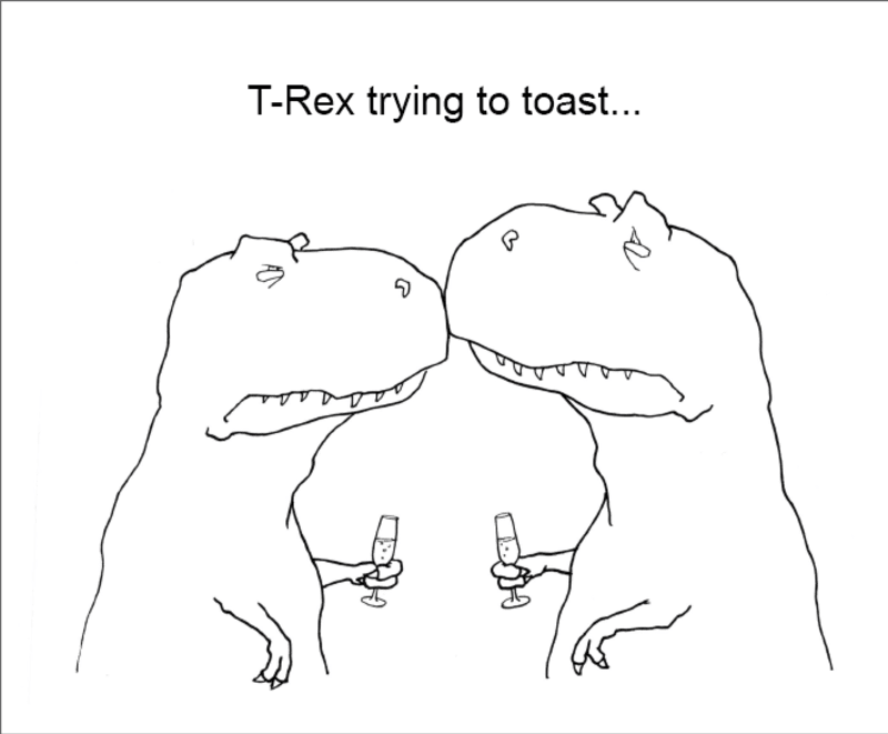 T-Rex zkoušející přípitek