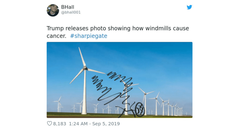 Trump vydal fotku, která ukazuje, že větrníky způsobují rakovinu