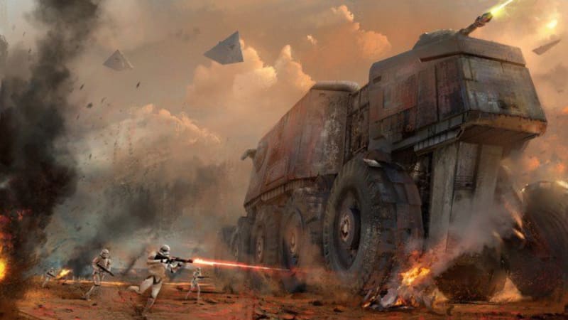 4) Juggernaut tank - Tyhle tanky jsme poprvé viděli ve třetí epizodě Pomsta sithů, kde je klonová armáda použila na planetě Kashyyk. V Rogue One je v něm převážena Jyn na planetě Wobani (anagram pro Obi-Wan) předtím, než ji rebelové osvobodí.