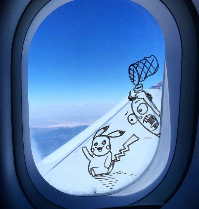 Vtipné kresby na okénku letadla 3