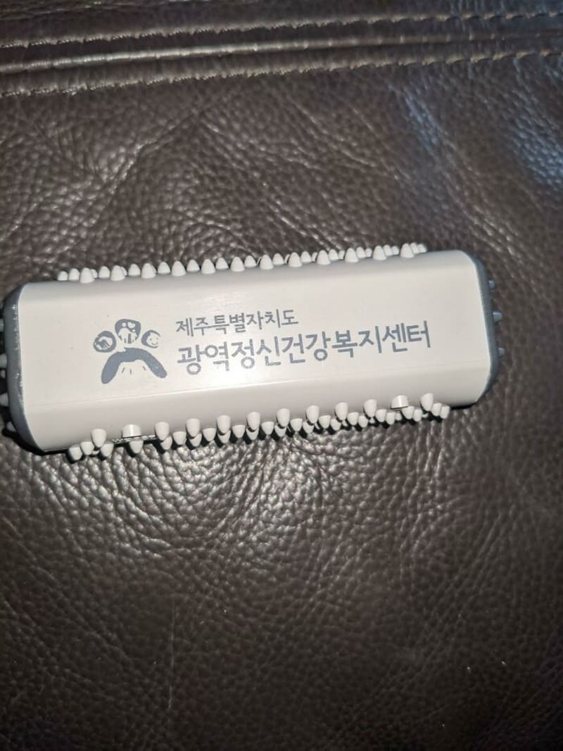 Podivná destička s výstupky, kterou jsem dostal ve zdravotním balíčku. - Mačkátko, pomocí kterého si starší lidé v Koreji masírují akupunkturní body na rukou.