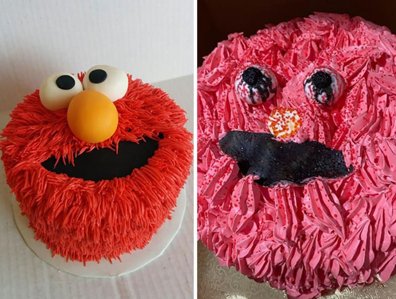 Nalevo Elmo dort, jak měl vypadat... napravo Elmo, co fakt nemá svůj den