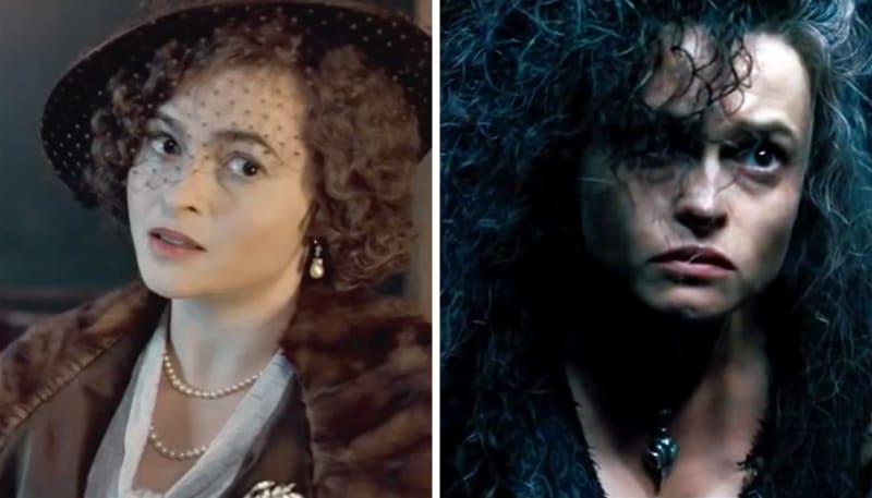 Helena Bonham Carter jako britská královna matka Alžběta a jako Voldemortova přisluhovačka Bellatrix Lestrange v sérii Harry Potter