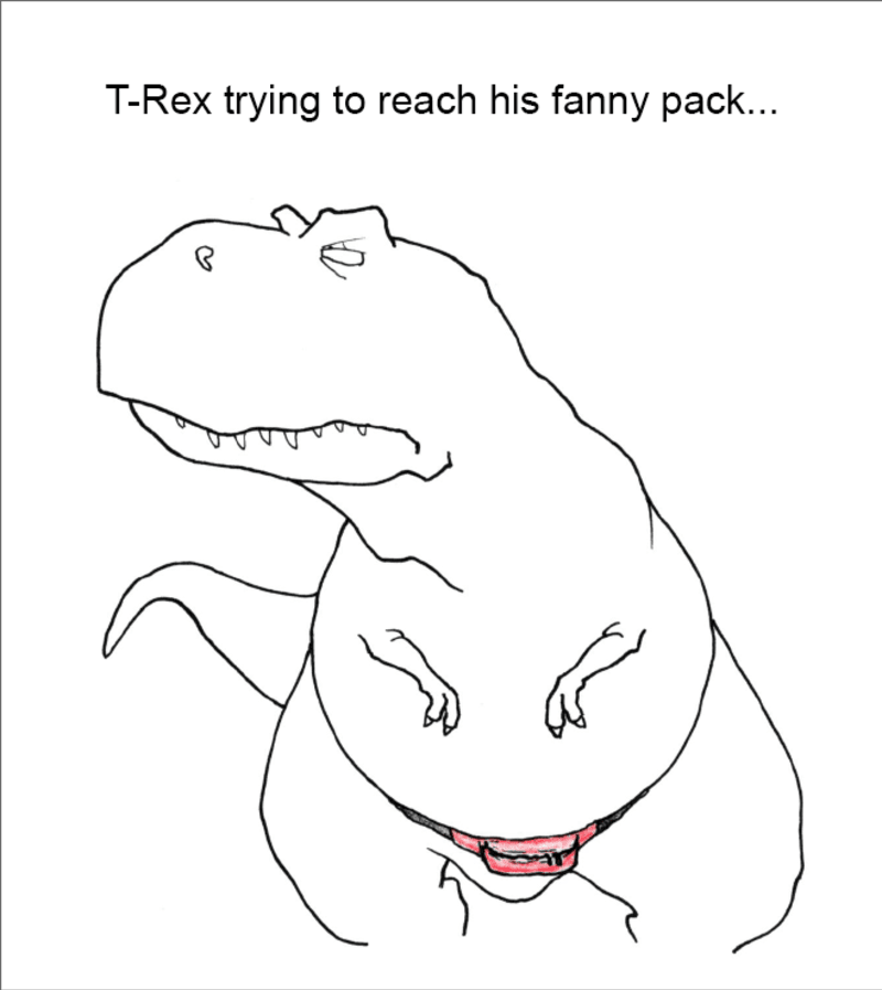 T-Rex zkoušející vytáhnout něco z ledvinky