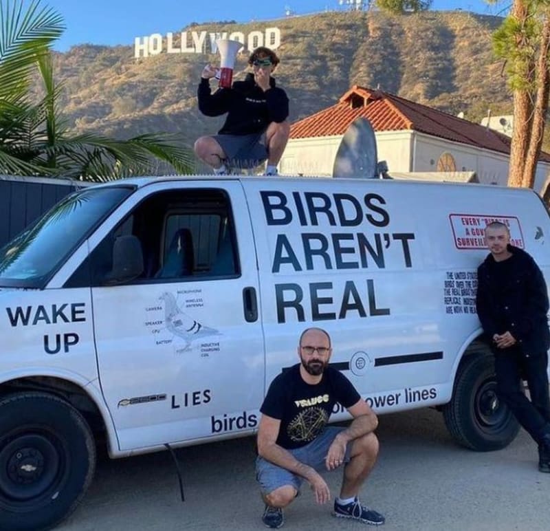 "Ptáci nejsou skuteční. Probuďte se!"