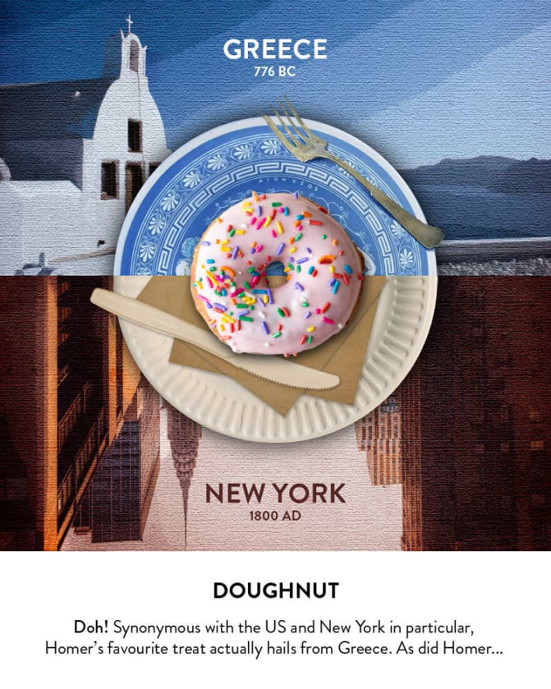 Doughnut - Homer by asi oponoval, ale přestože jsou prstencové koblihy považovány za součást americké kultury, pocházejí ze starověkého Řecka