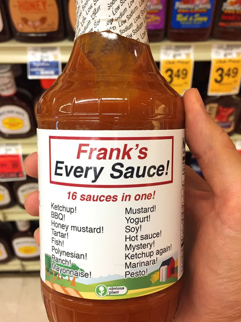 Frankova super omáčka 16 v 1 - obsahuje kečup, barbecue, sojovku, tatarku, hořčici, rybí omáčku...