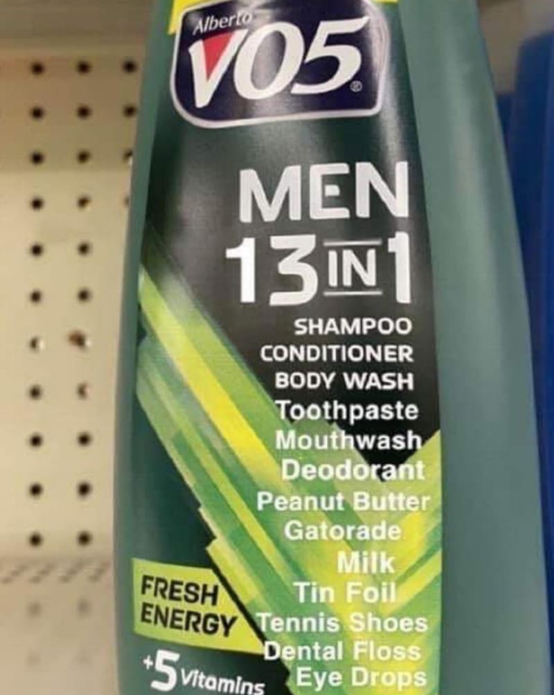 Pro muže 13 v jednom - šampón, kondicionér, sprchový gel, pasta, deodorant, burákové máslo, kapky do očí...