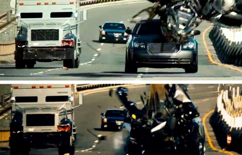 Záběry z filmu Transformers 3 (nahoře) / Ostrov (dole)