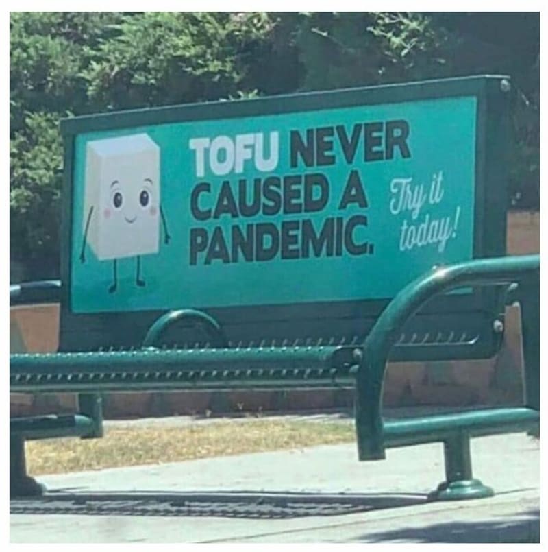 Tofu (narozdíl od jedení divokých zvířat) nikdy nezpůsobilo pandemii.