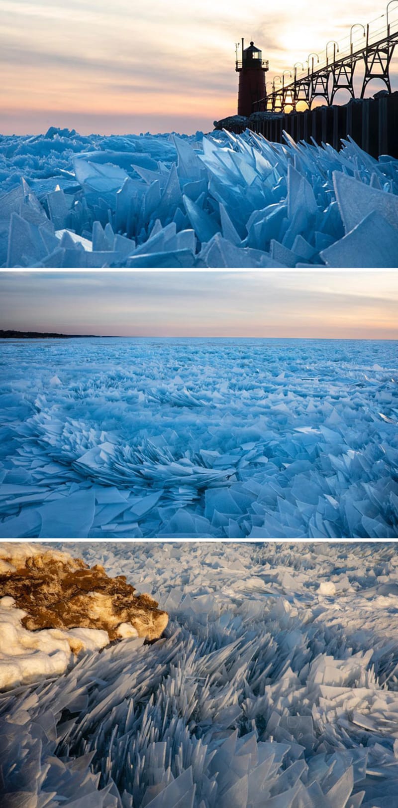 Roztříštěný led na Michiganském jezeře