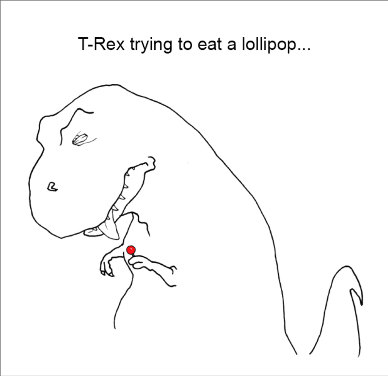 T-Rex zkouší užít si lízátko