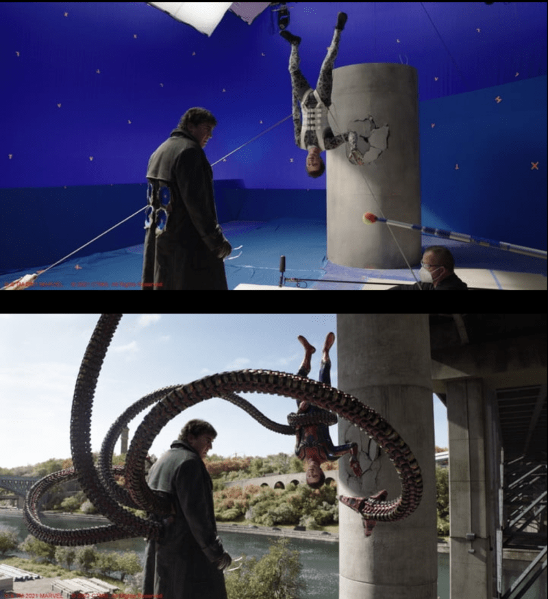 Octopus vs. Spider-Man - natáčení vs. hotová scéna