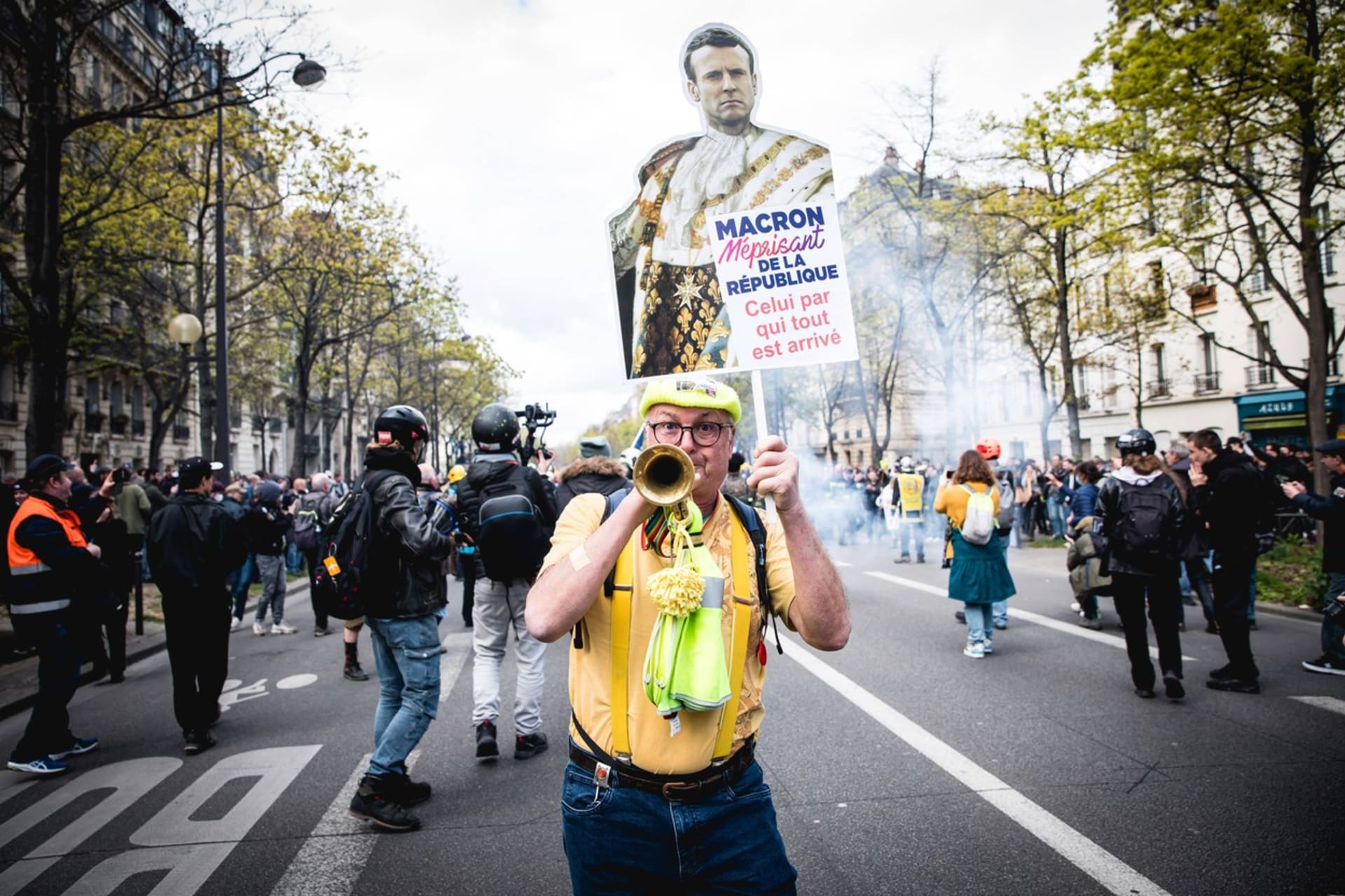 Dřívější francouzské protesty proti Emmanuelu Macronovi (Foto ze Štrasburku, 11.4. 2023)
