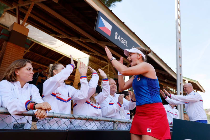 Barbora Krejčíková na utkání kvalifikace  Poháru Billie Jean Kingové (14. 4. 2023) 