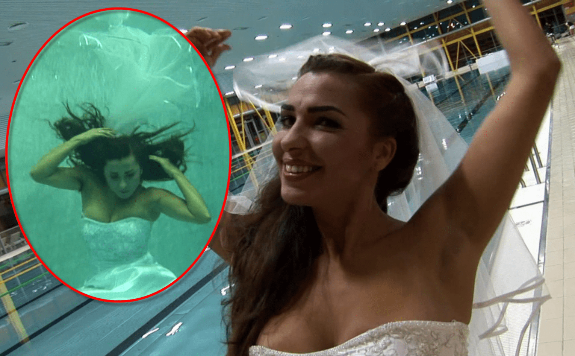 Anife Vyskočilová hupla ve svatebních šatech do bazénu