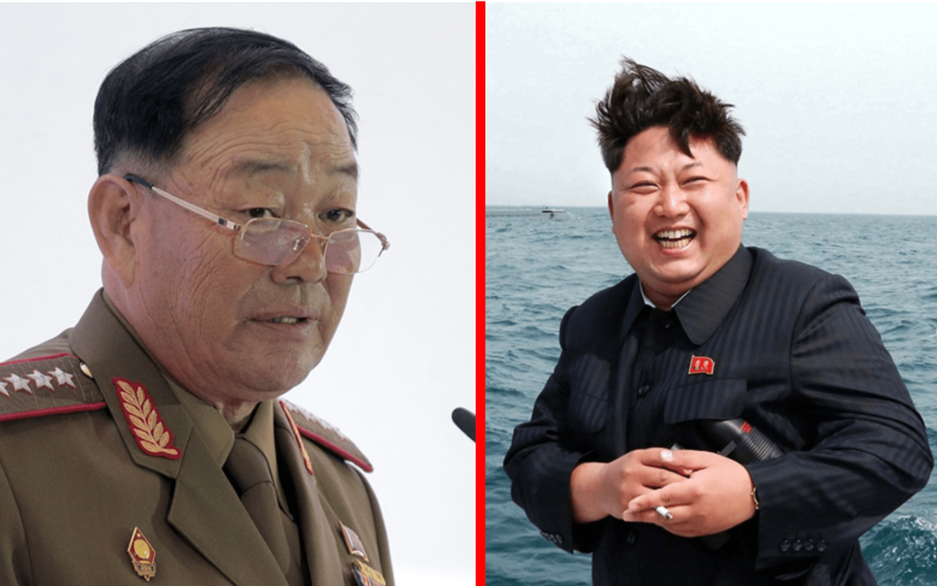 Popravený ministr obrany Hjon Jong-čol a vůdce KLDR Kim Čong-un.
