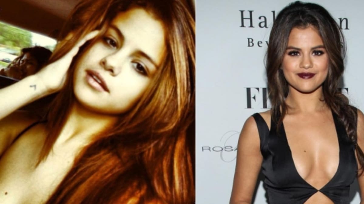 Zpěvačka Selena Gomez nenalíčená a nalíčená
