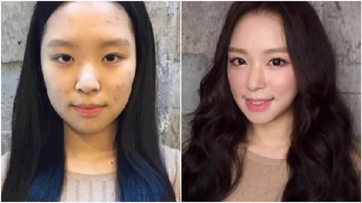Dívky před a po aplikaci make-upu