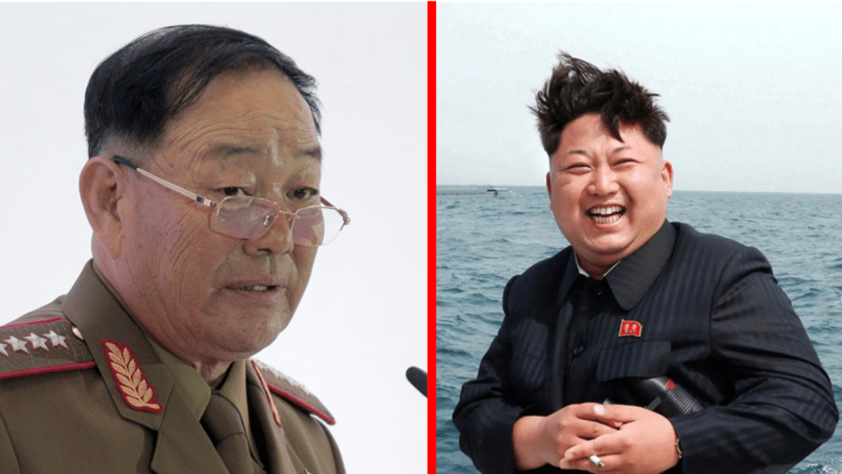 Popravený ministr obrany Hjon Jong-čol a vůdce KLDR Kim Čong-un.