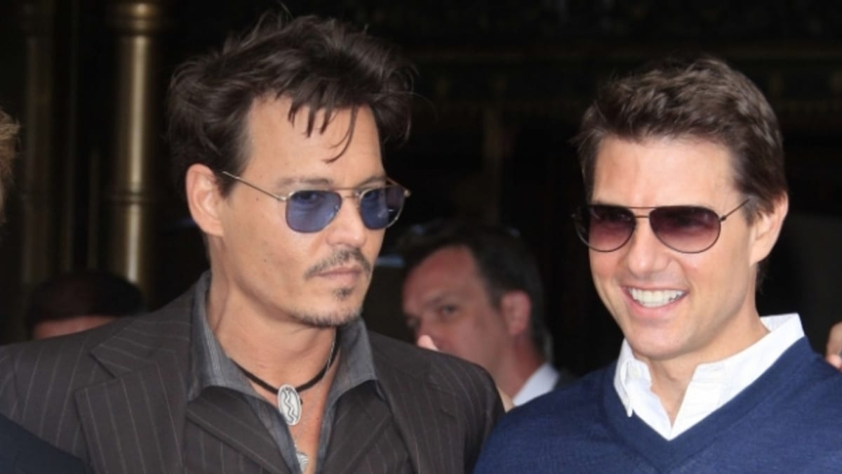 Johnny Depp a Tom Cruise na chodníku slávy v Hollywoodu při křtu hvězdy producenta Jerryho Bruckheimera