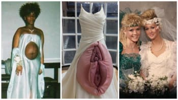 GALERIE: Nejhorší svatební šaty! Podívejte se, do čeho se nevěsty dobrovolně navlékly....