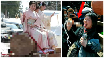 Japonský festival plný penisů boří internet! Ženy se zde vozily po obří kládě a lízaly tuhle nechutnou zmzlinu. Nic šílenějšího dnes neuvidíte!