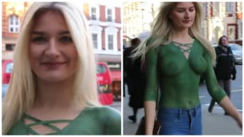 Krásná modelka se procházela po rušné ulici jen s namalovaným tričkem. Kolik lidí si toho všimlo?