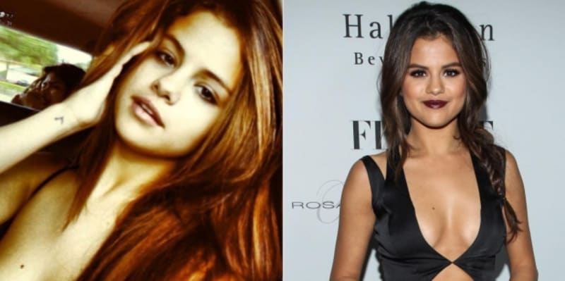 Zpěvačka Selena Gomez nenalíčená a nalíčená