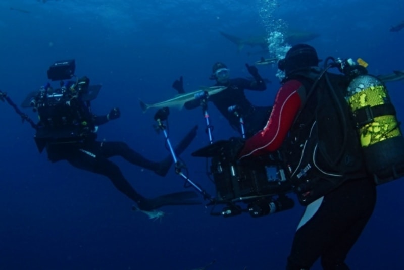 Natáčení pod vodou si Dana Landa (uprostřed) užíval